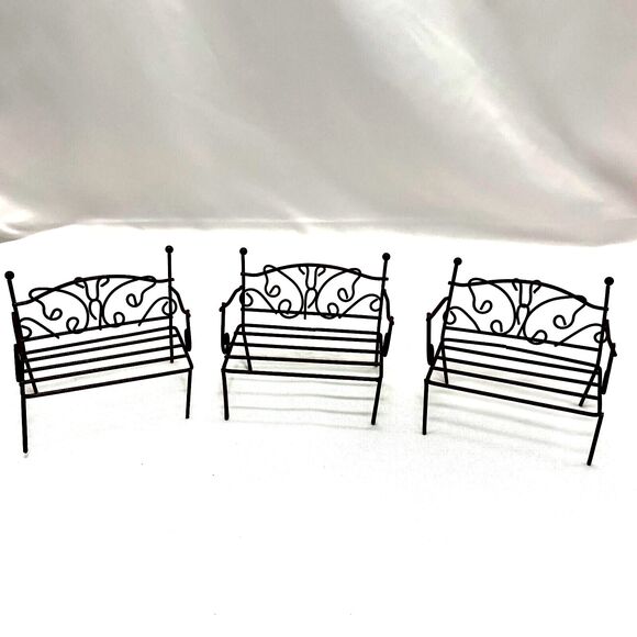 Fairy Garden Bench Wire Miniature Dollhouse Rustic Wire Bench Set of 3 - Picture 1 of 4